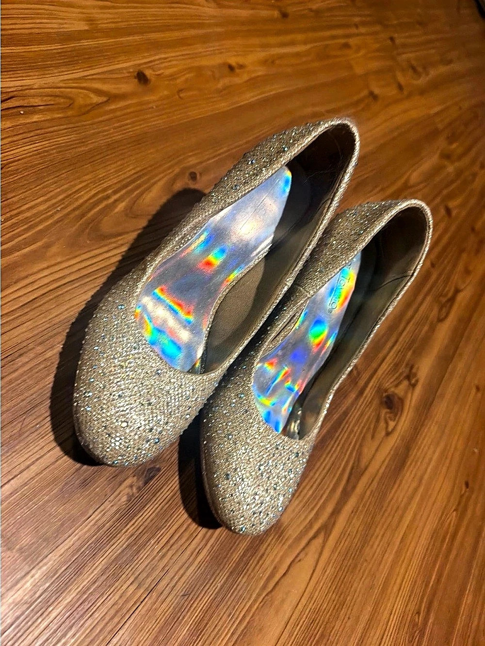 Glitter Rhinestone Heels in Gold Like New